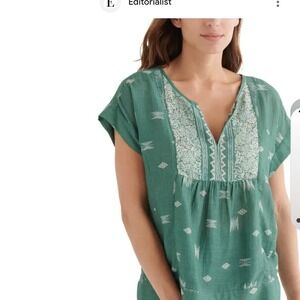 Lucky Brand Embroidered Top, Green Boho Blouse, XL, Festival Style,‎ Women's